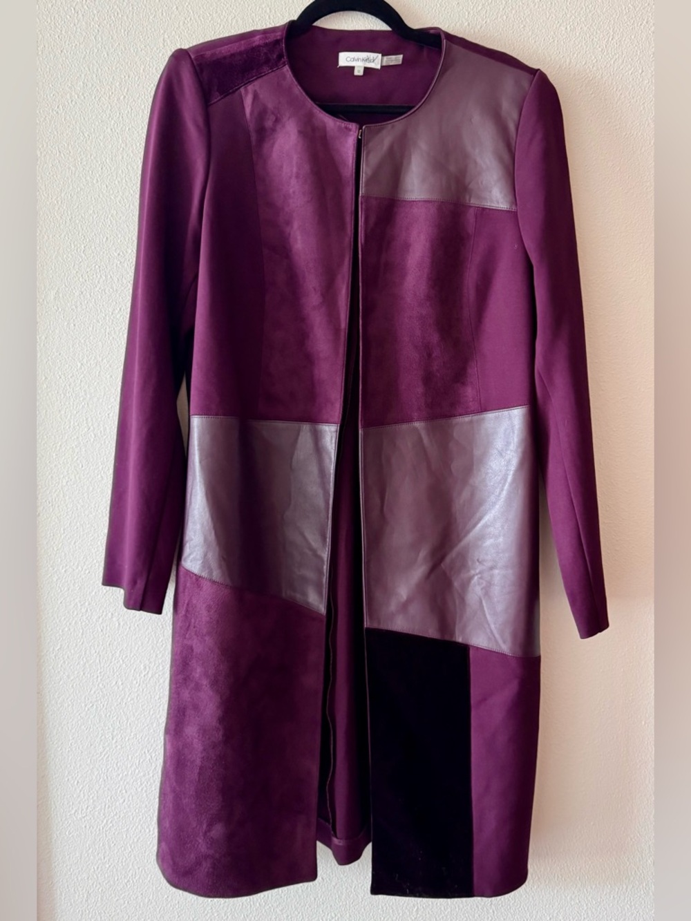 Calvin Klein Women's Purple Long Leather Coat
